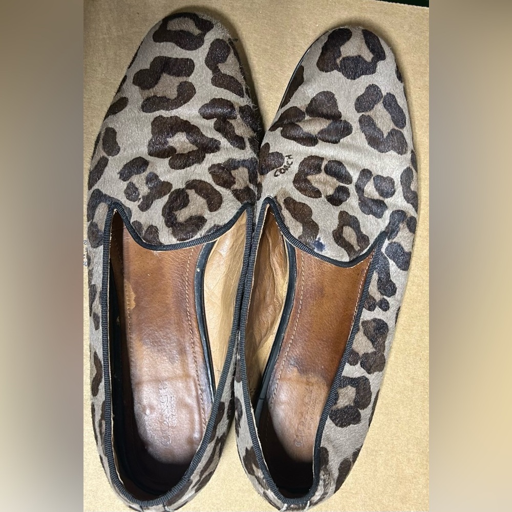 Coach Leopard Animal Print Mohair Loafers Women’s Size 10 Brown And Black
